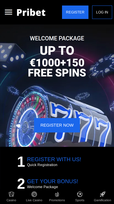Page d'accueil mobile du casino Pribet