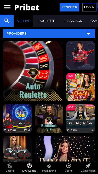 Casino mobile Pribet avec croupier en direct