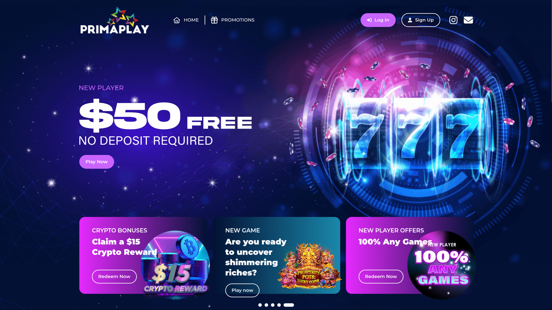 PrimaPlay Casino Desktop Homepage