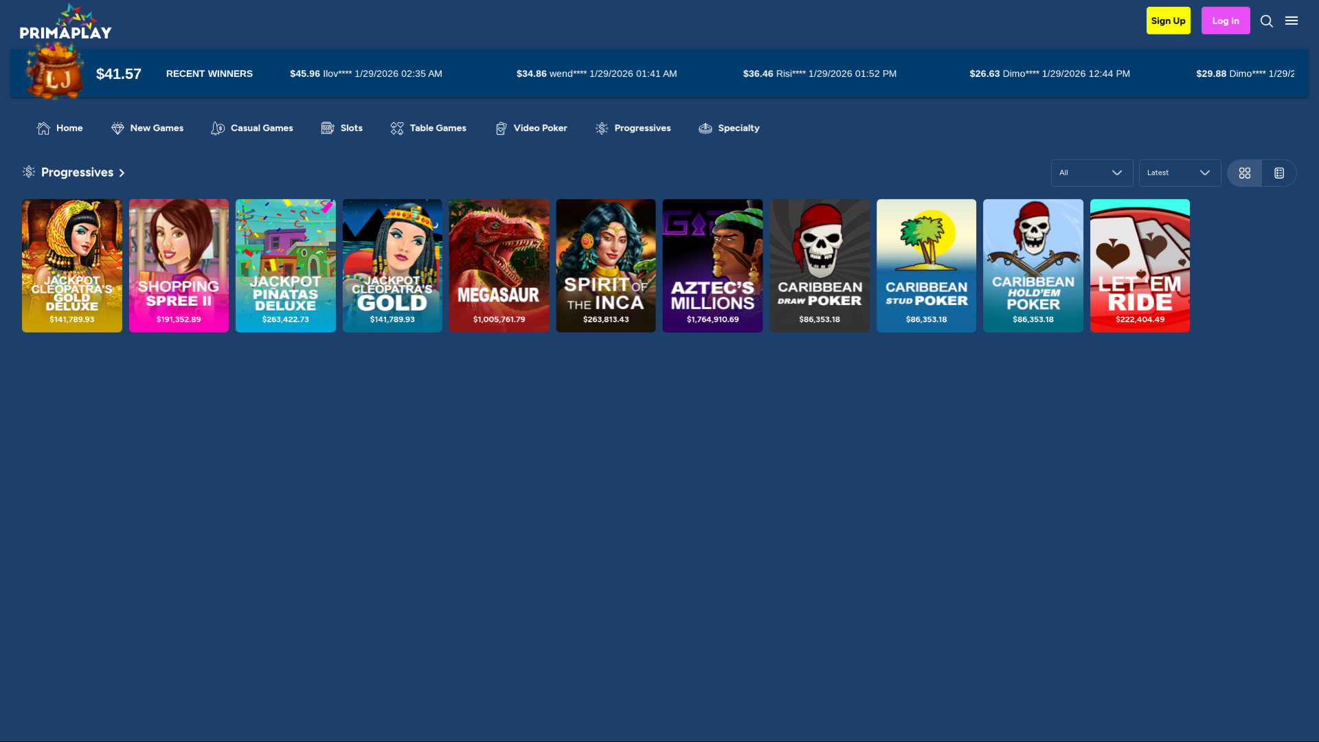 PrimaPlay Casino Desktop Jackpot