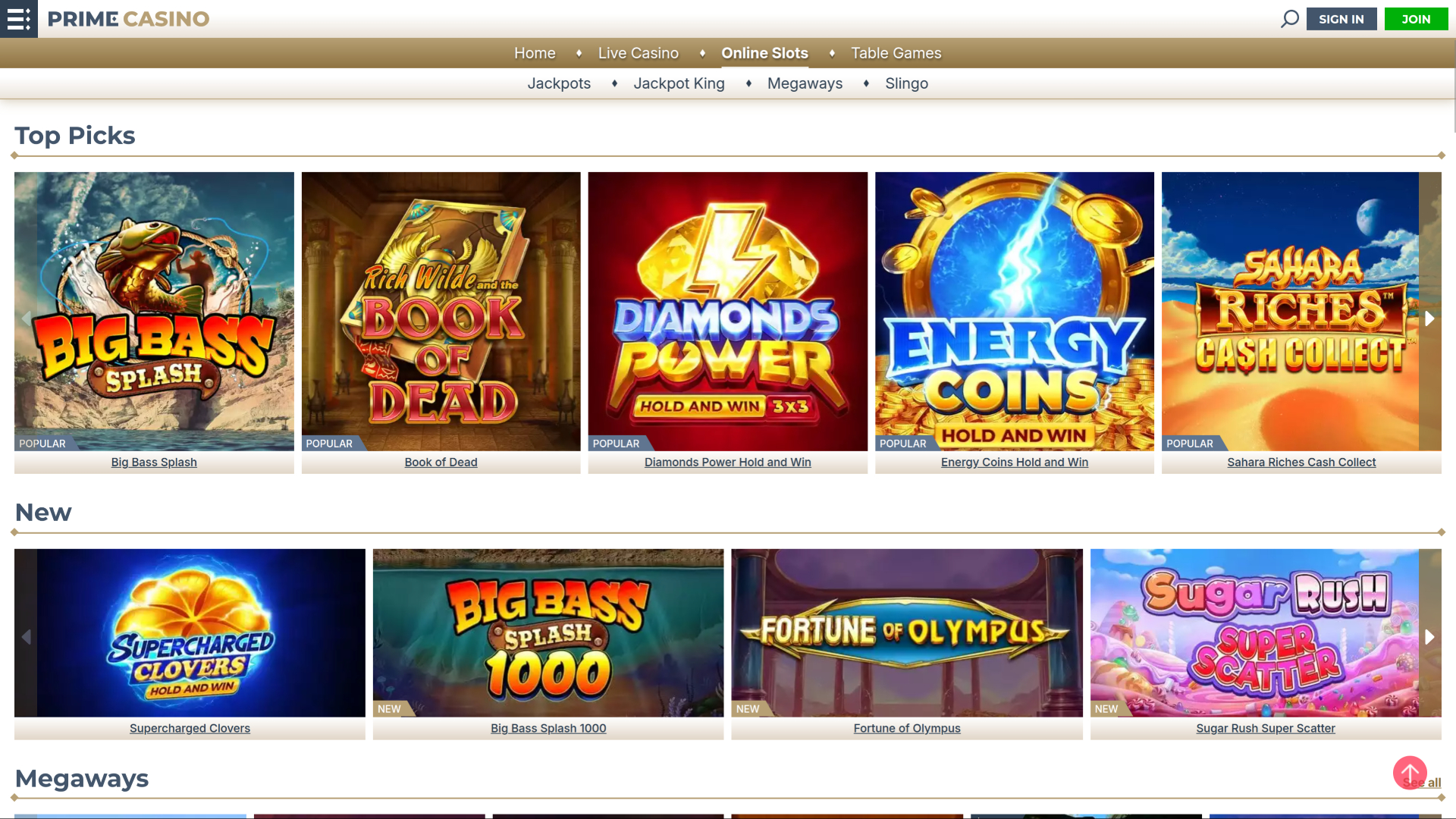 Prime Casino Desktop-Spiele
