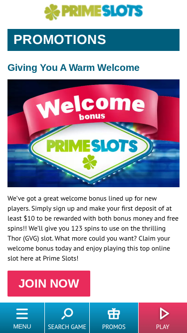 Promozioni Prime Slots Mobile