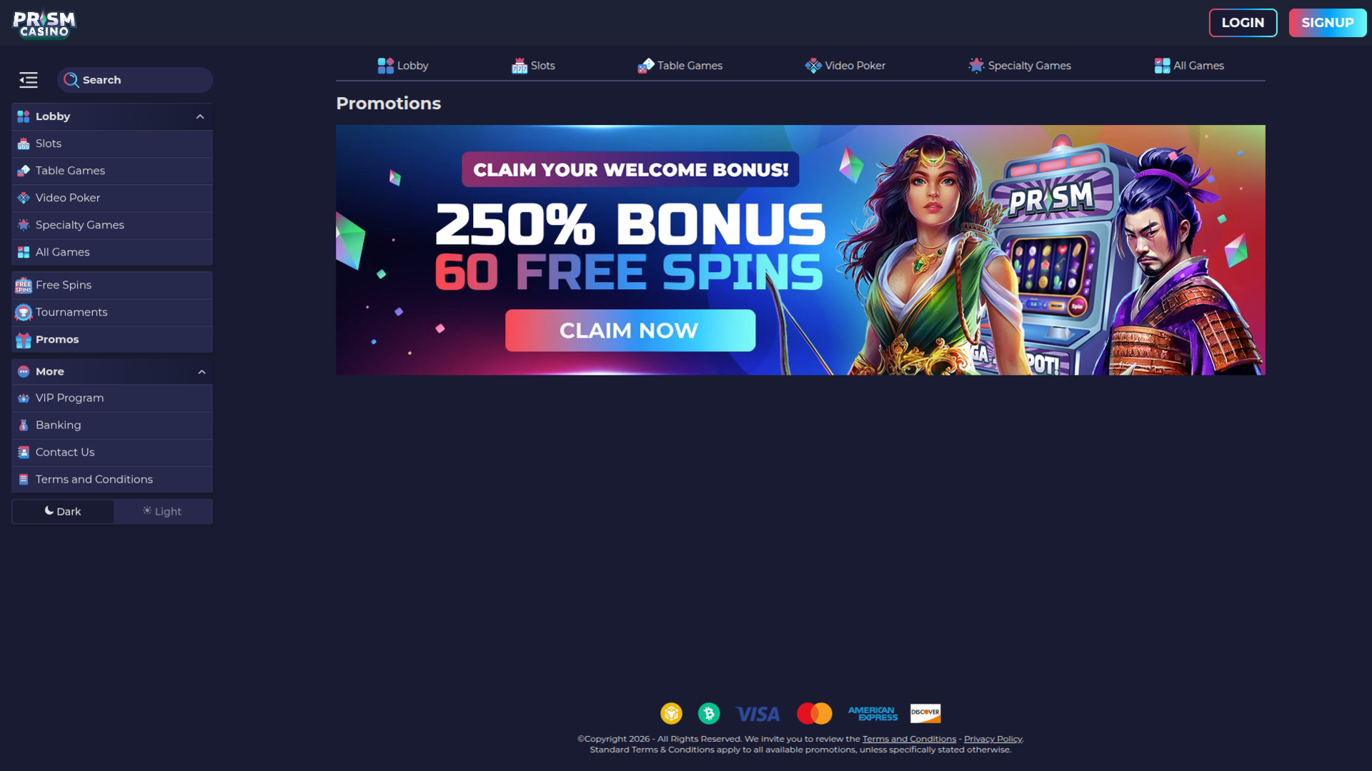 Prism Casino Desktop Promotions