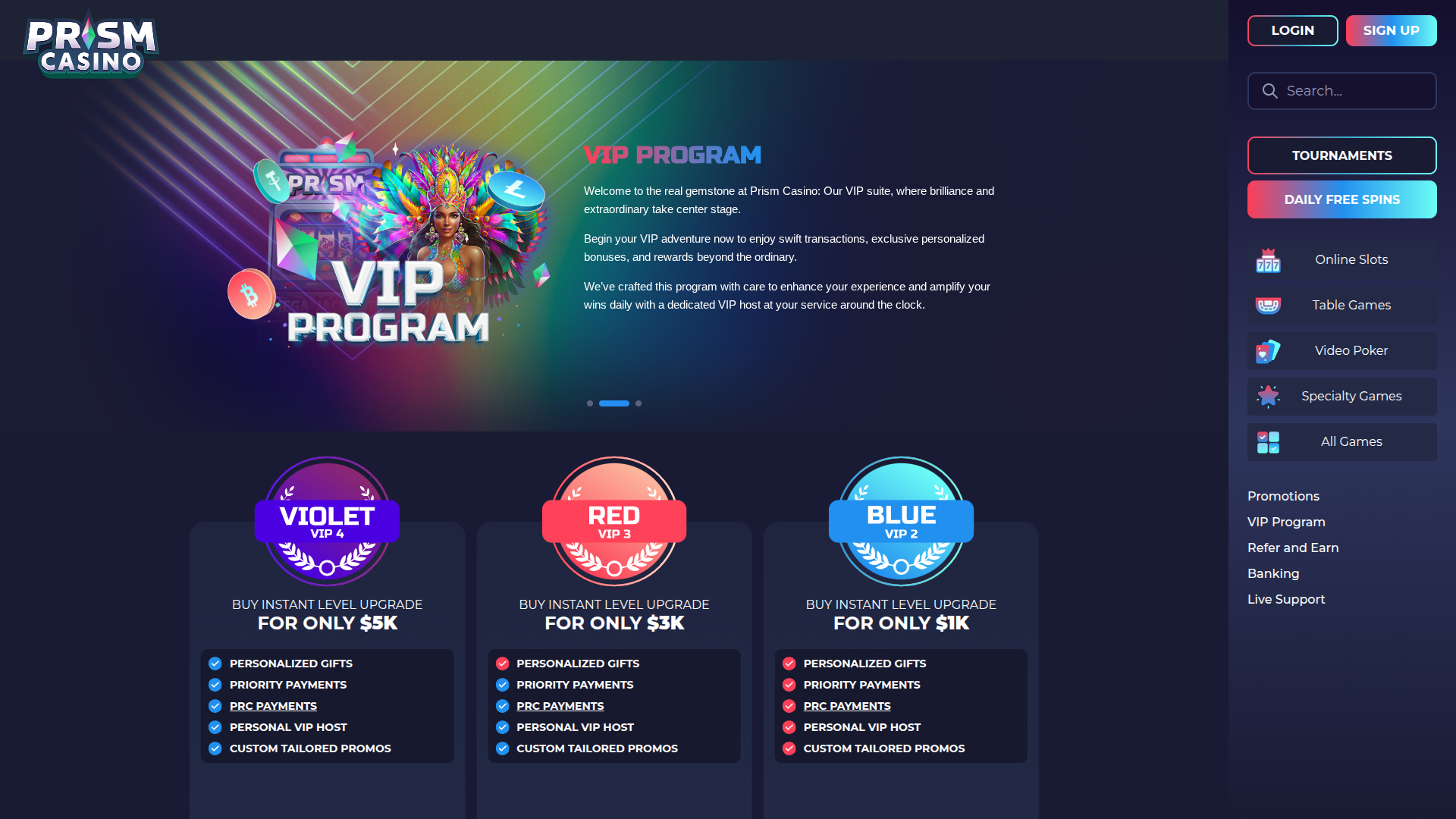 Prism Casino Desktop VIP Program