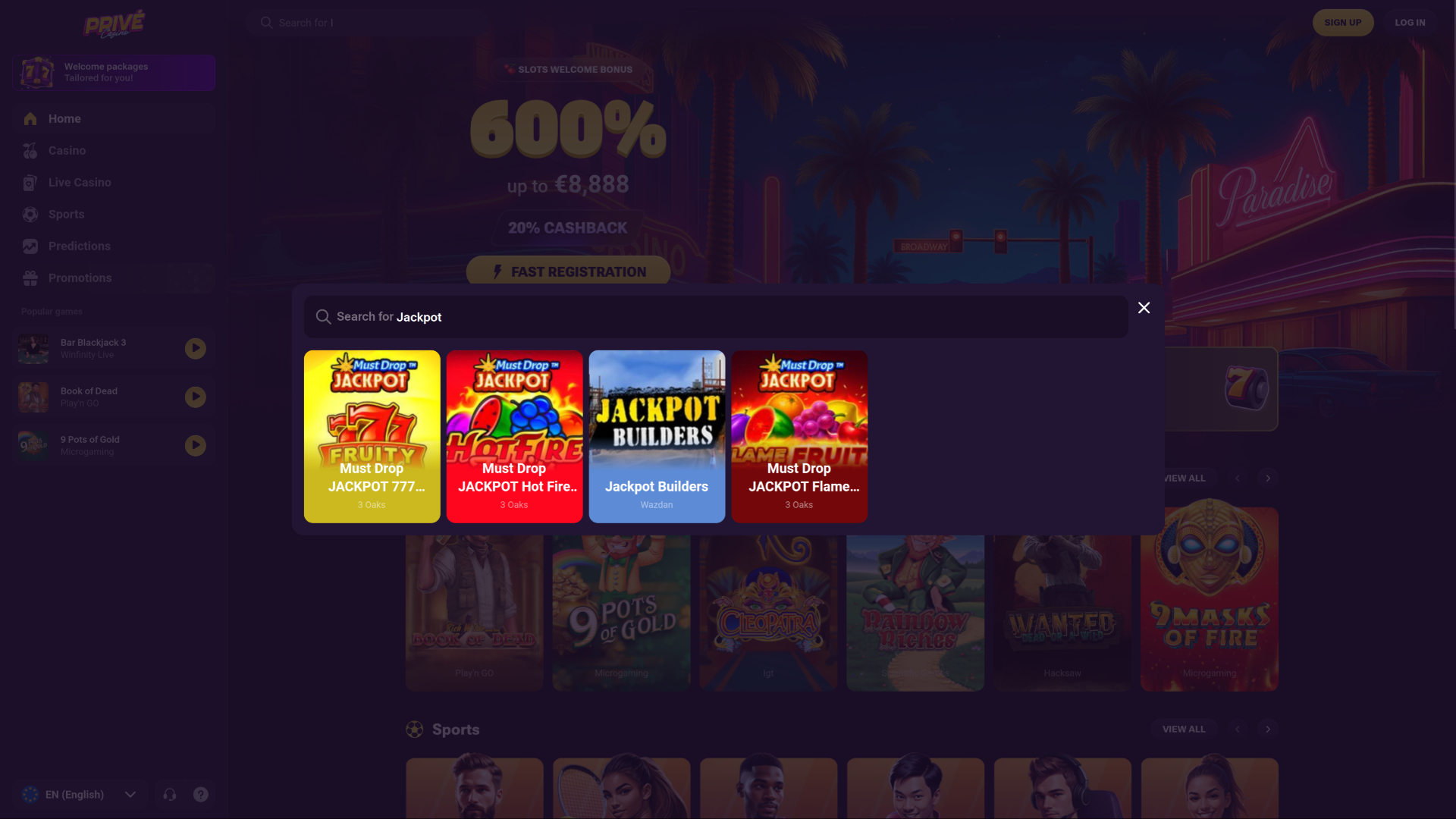 Jackpot de bureau du casino Privé