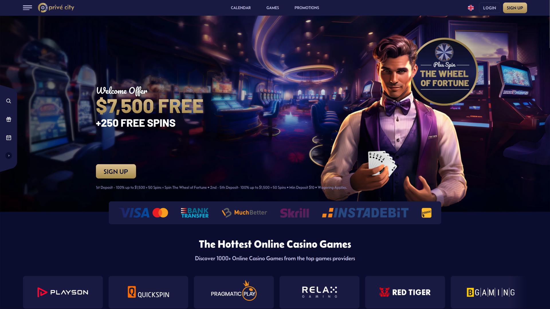 Page d'accueil du casino Prive City
