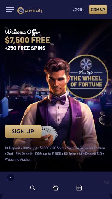 Page d'accueil mobile du casino Prive City