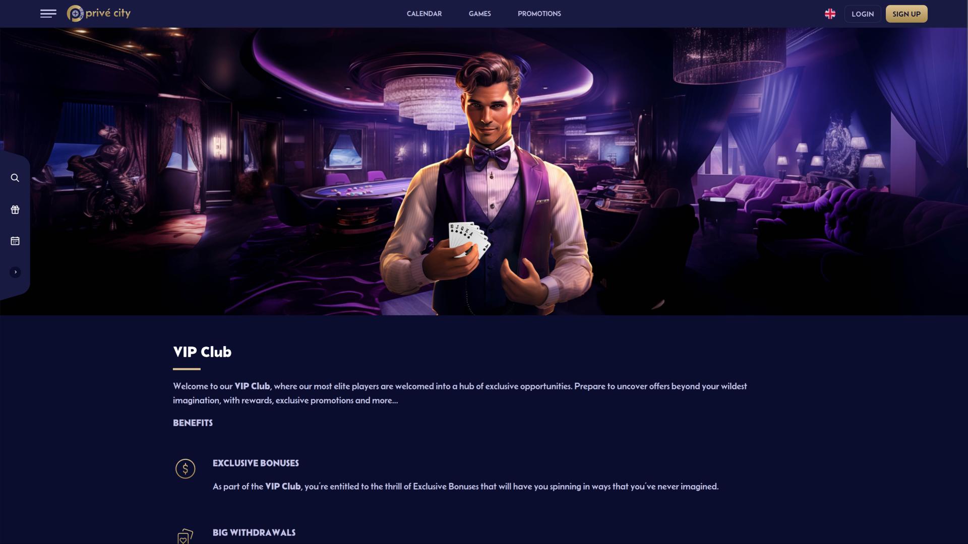 Page VIP du casino Prive City