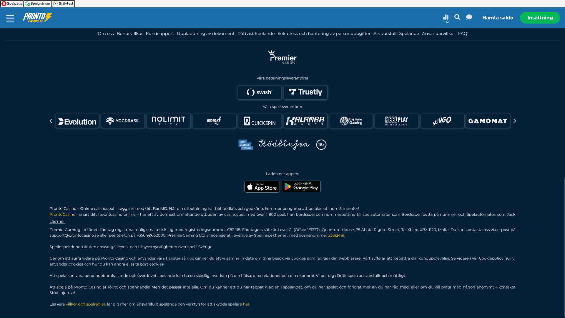 Développeurs du jeu de casino Pronto pour ordinateur