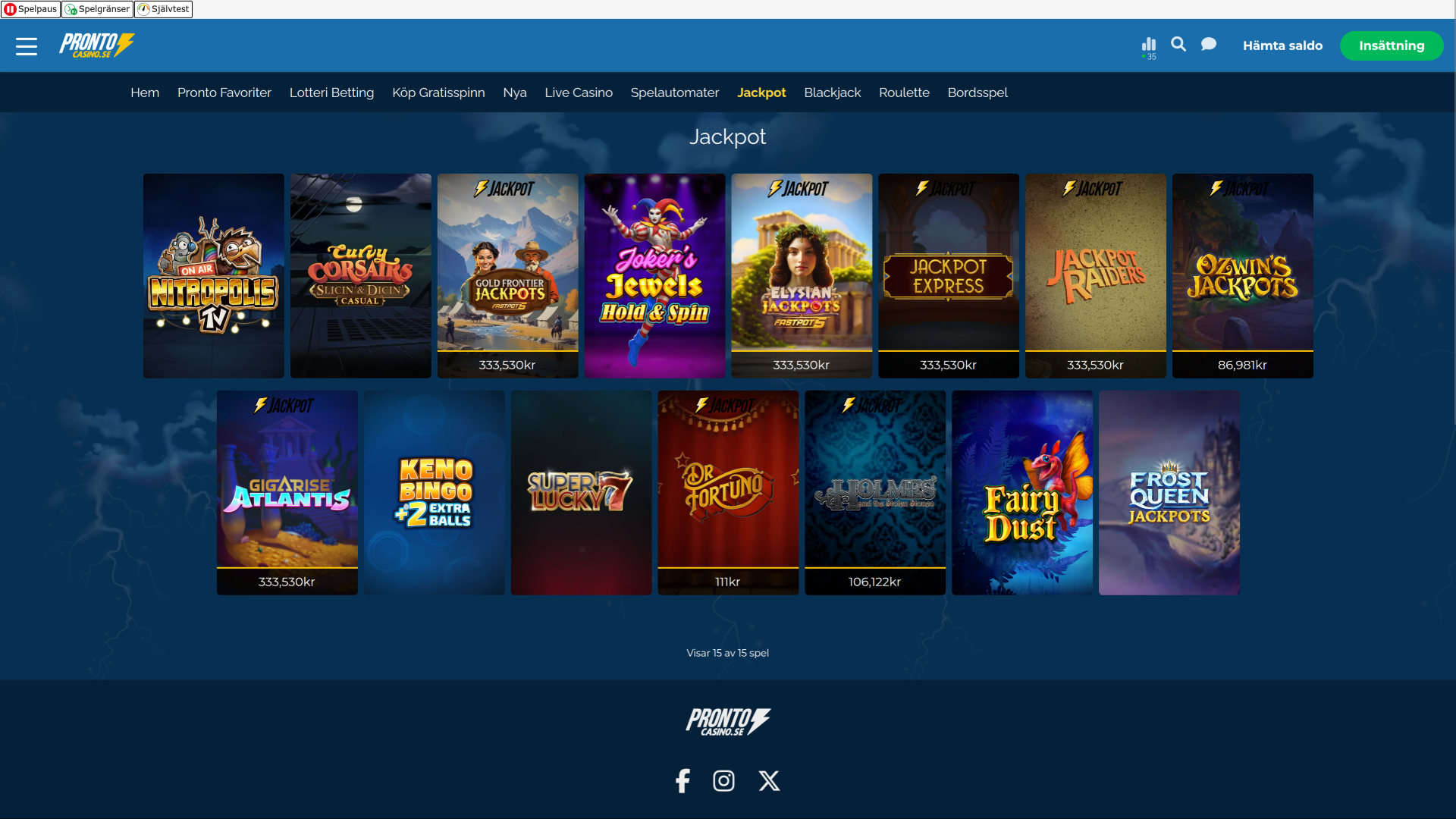 Jackpot de bureau du casino Pronto