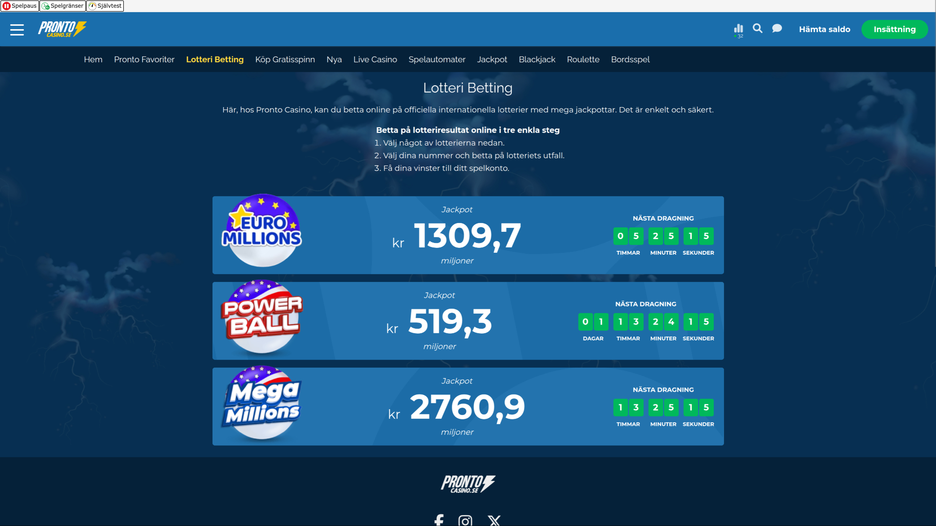 Loterie de bureau Pronto Casino