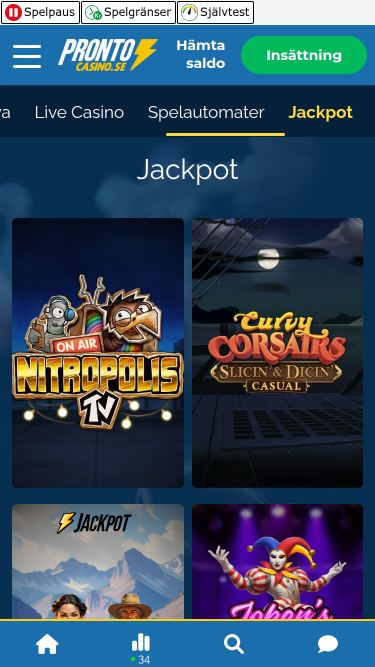 Jackpot mobile du casino Pronto