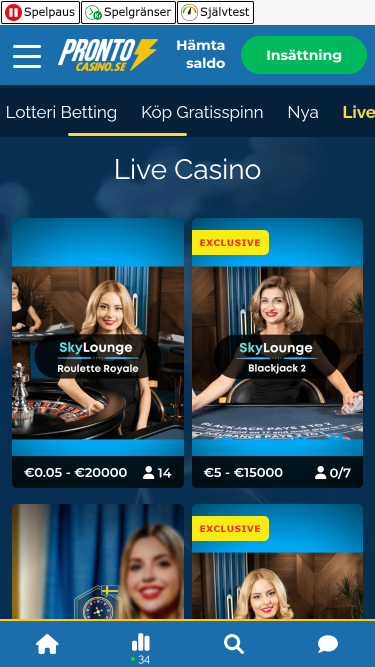 Pronto Casino Mobile Croupier en direct