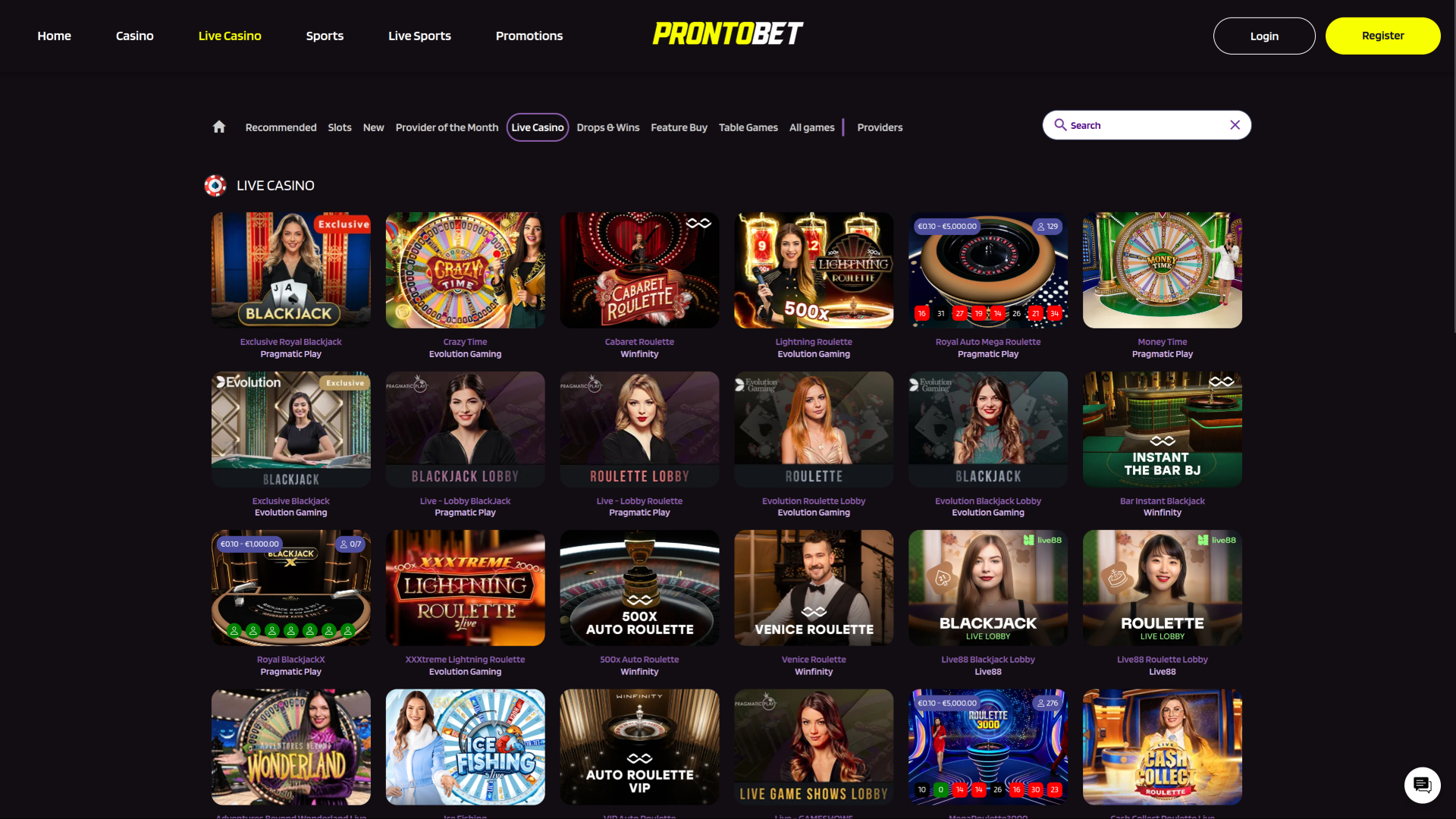Prontobet Casino sur ordinateur avec croupier en direct
