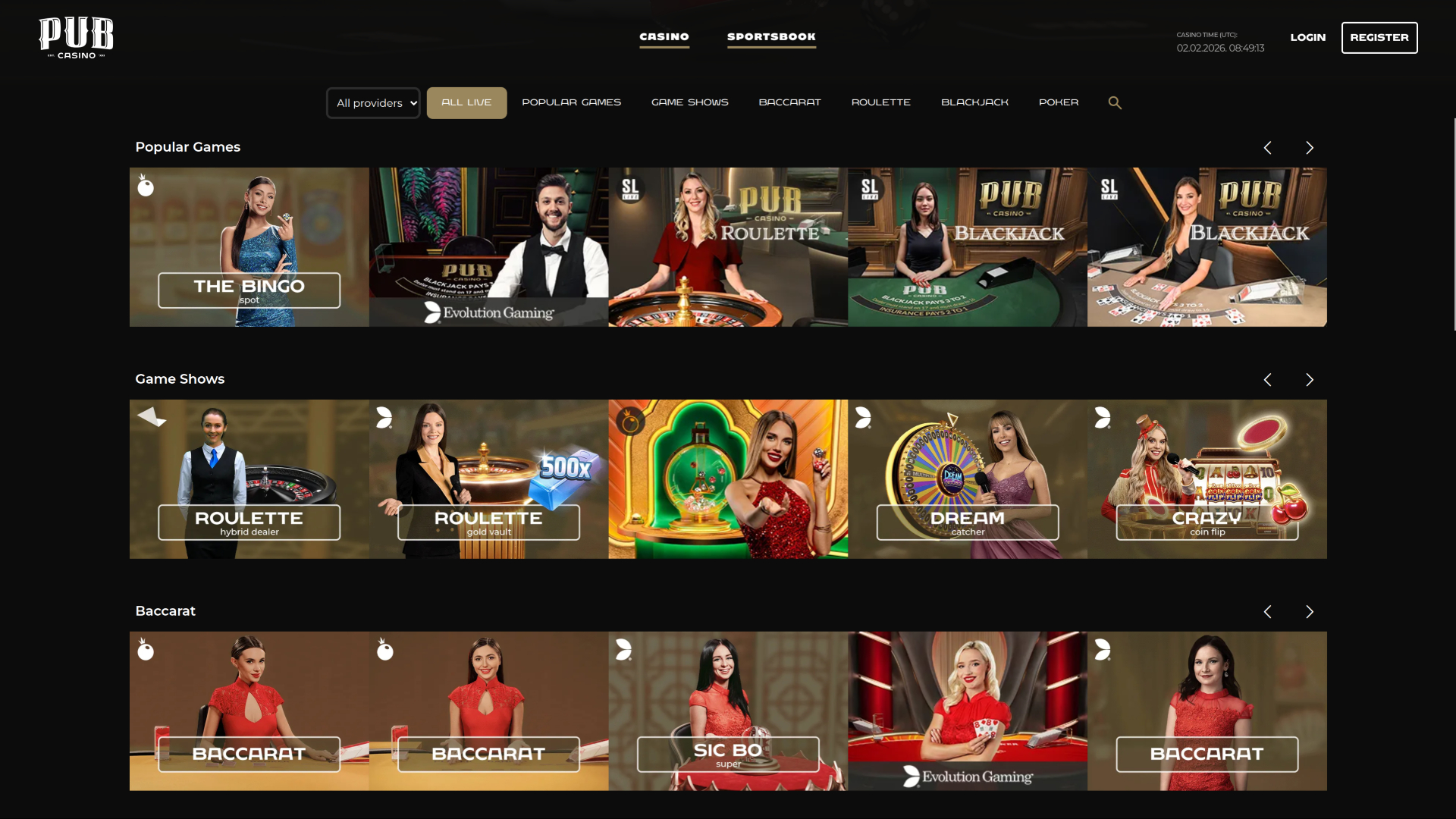 Pub Casino Desktop Live Dealer