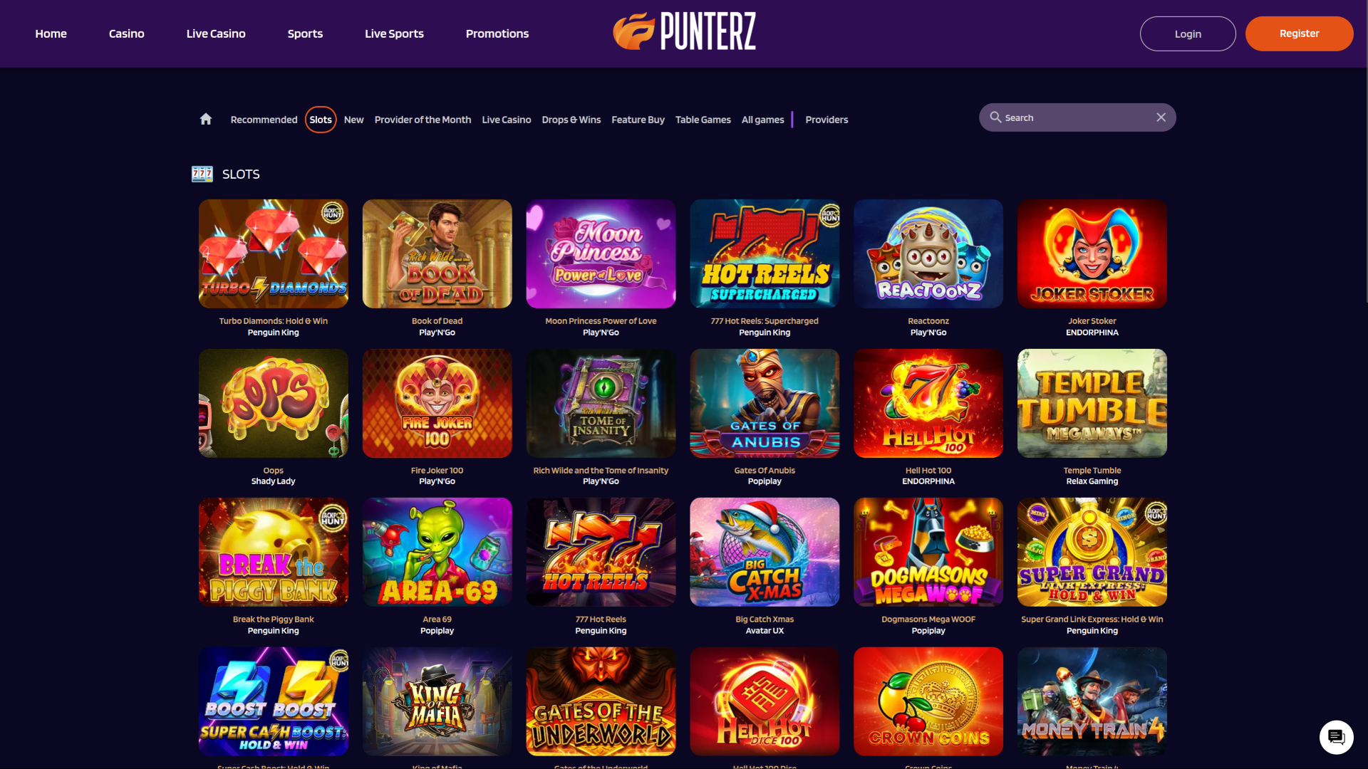 Jeux de casino Punterz pour ordinateur