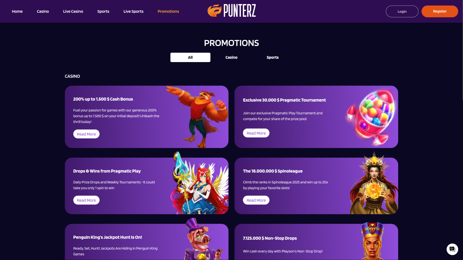 Promotions sur ordinateur du casino Punterz