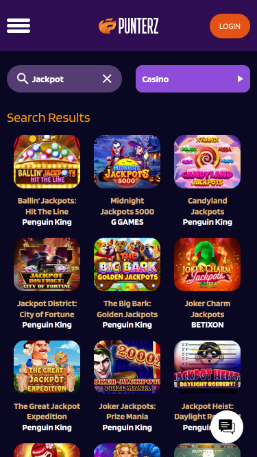 Jackpot mobile du casino Punterz