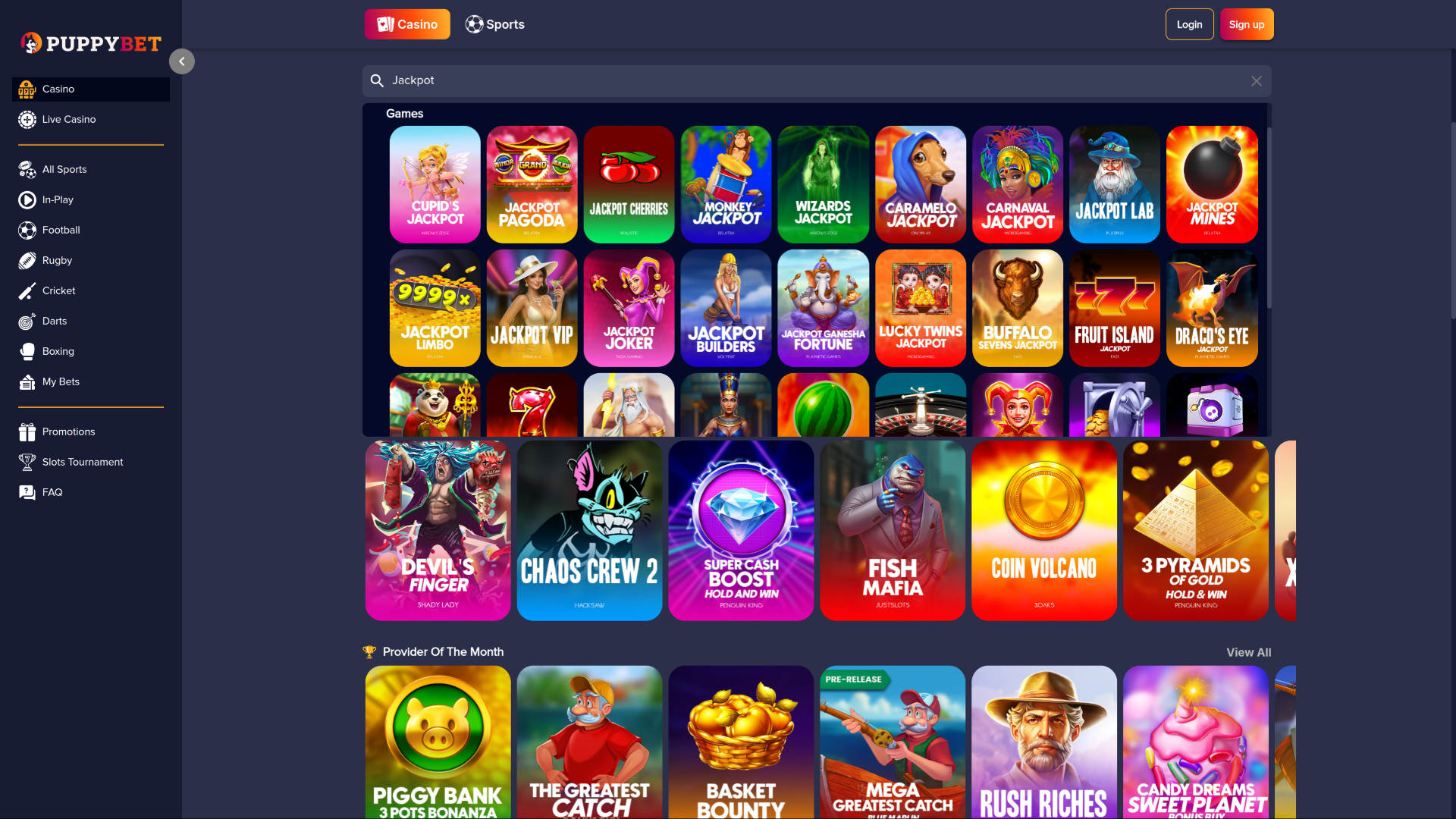 Jackpot de bureau du casino PuppyBet