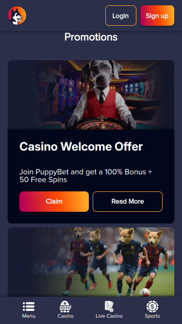 Promotions mobiles du casino PuppyBet