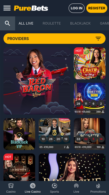 PureBets Casino Mobile Live Dealer