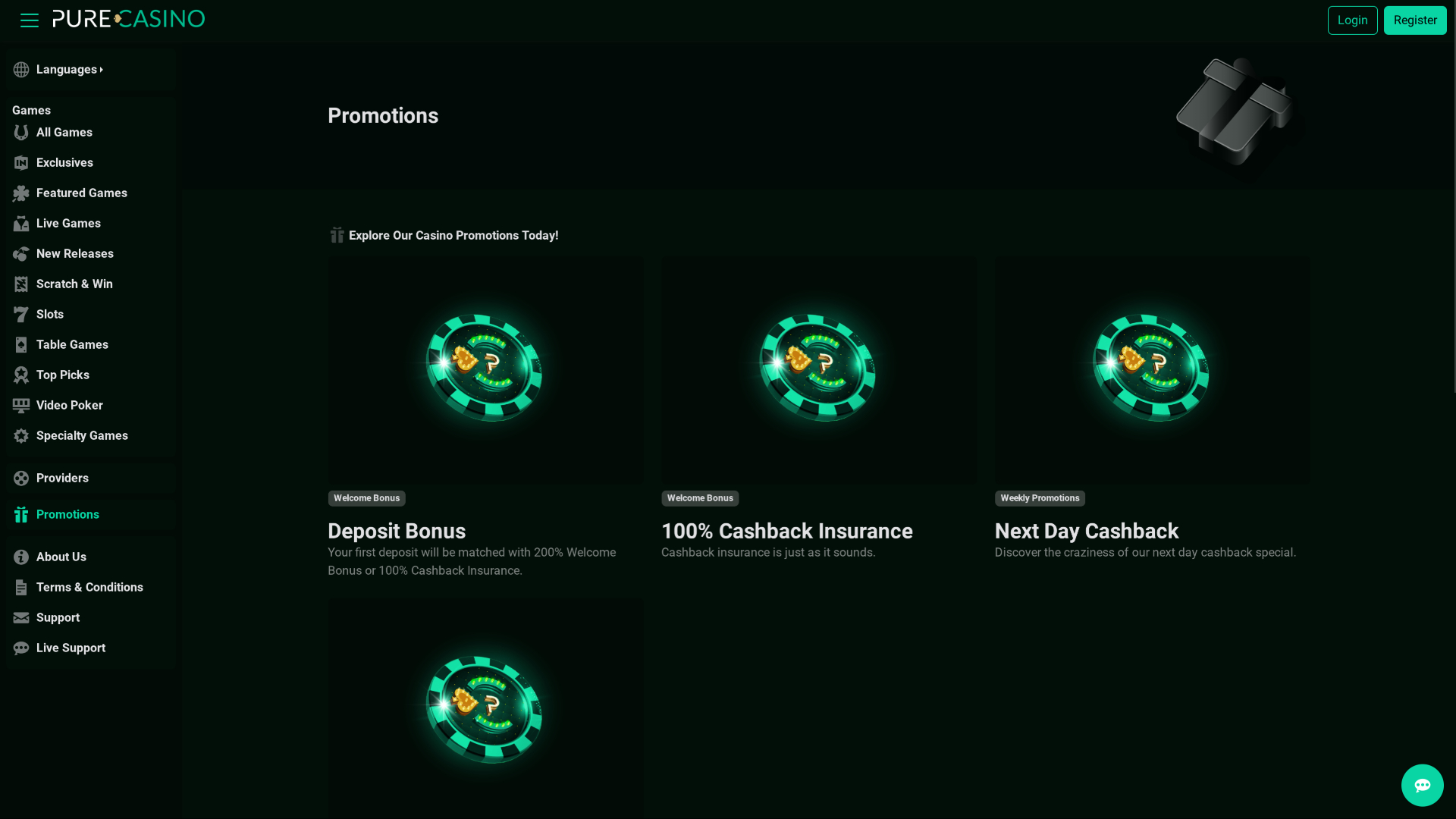 Promotions PureCasino pour ordinateur