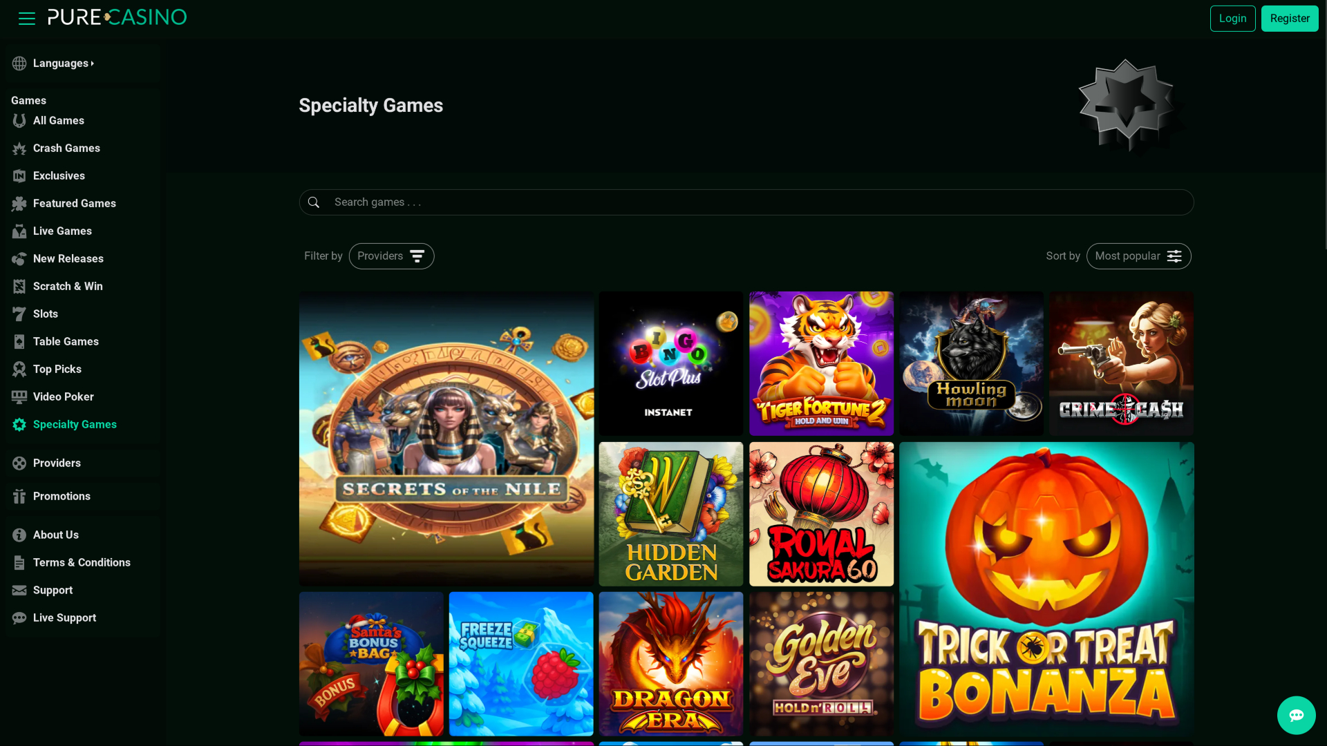 PureCasino — специализированные игры для настольных компьютеров