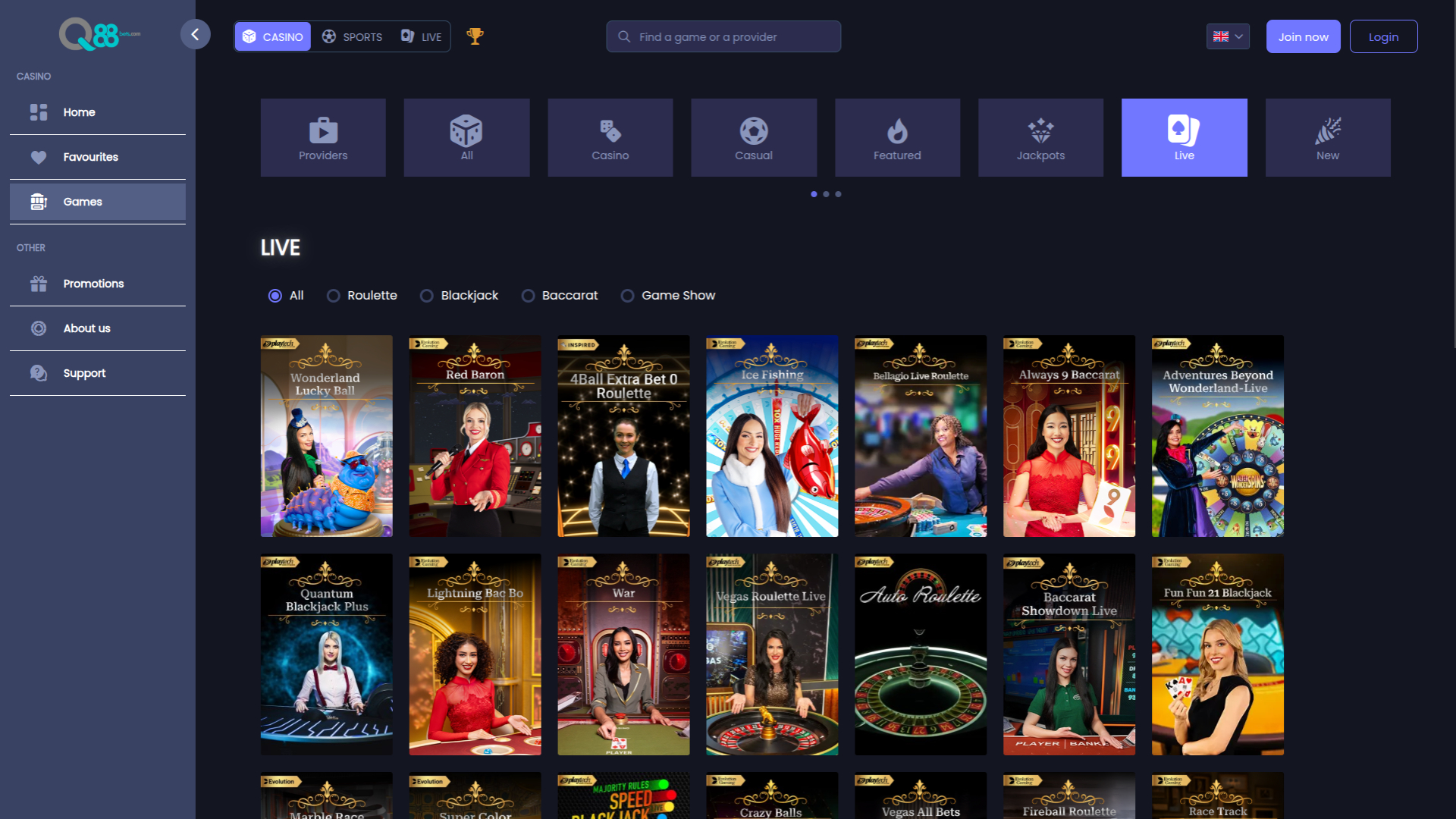 Q88bets Desktop Croupier Live