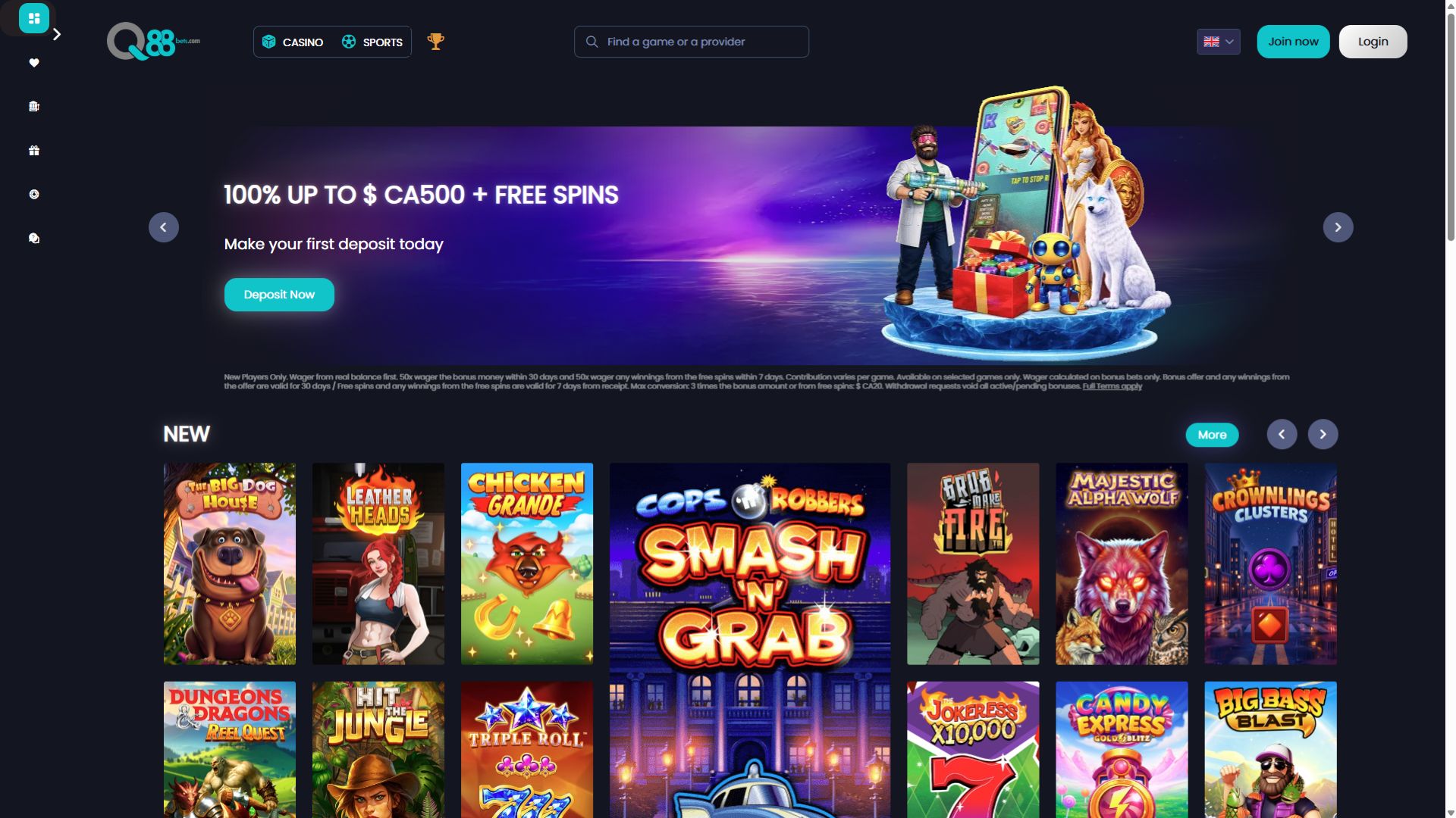 Главная страница Q88bets для ПК
