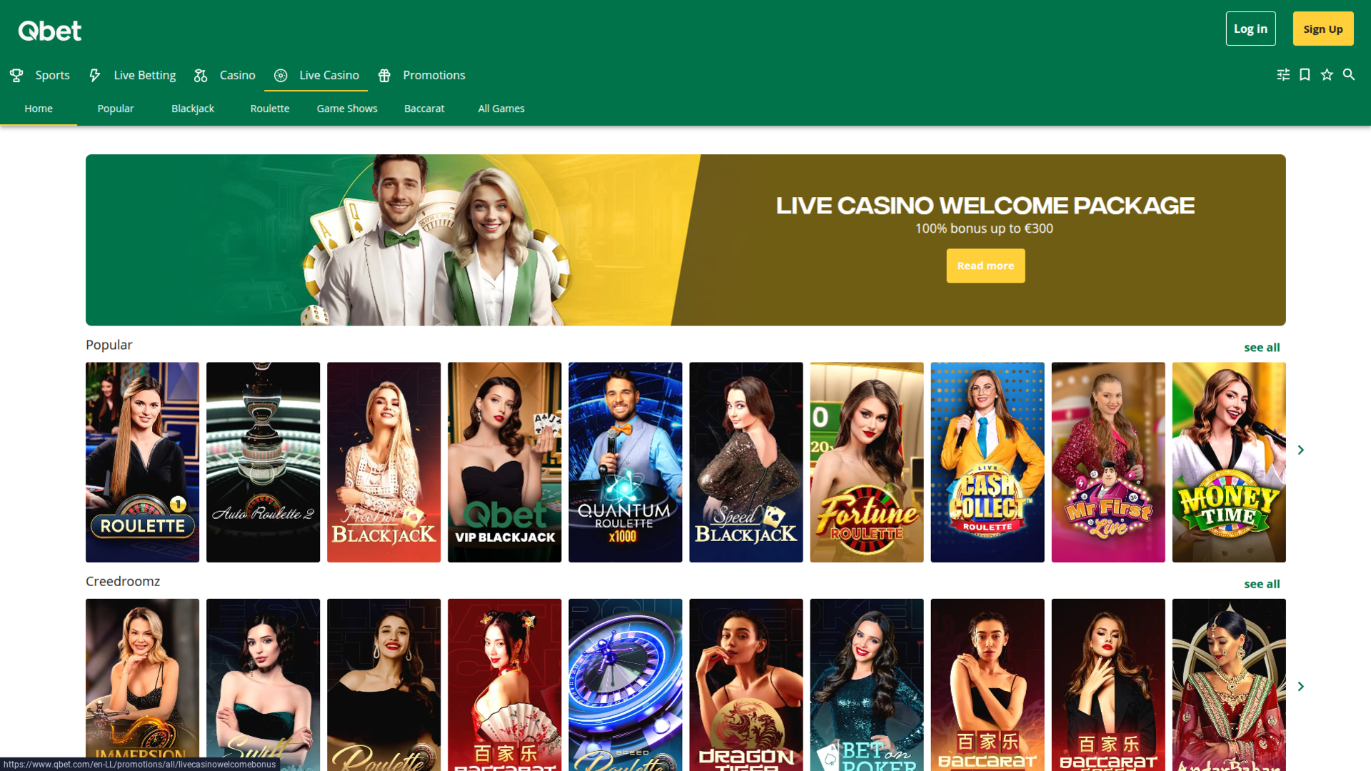 Casino QBet sur ordinateur avec croupier en direct