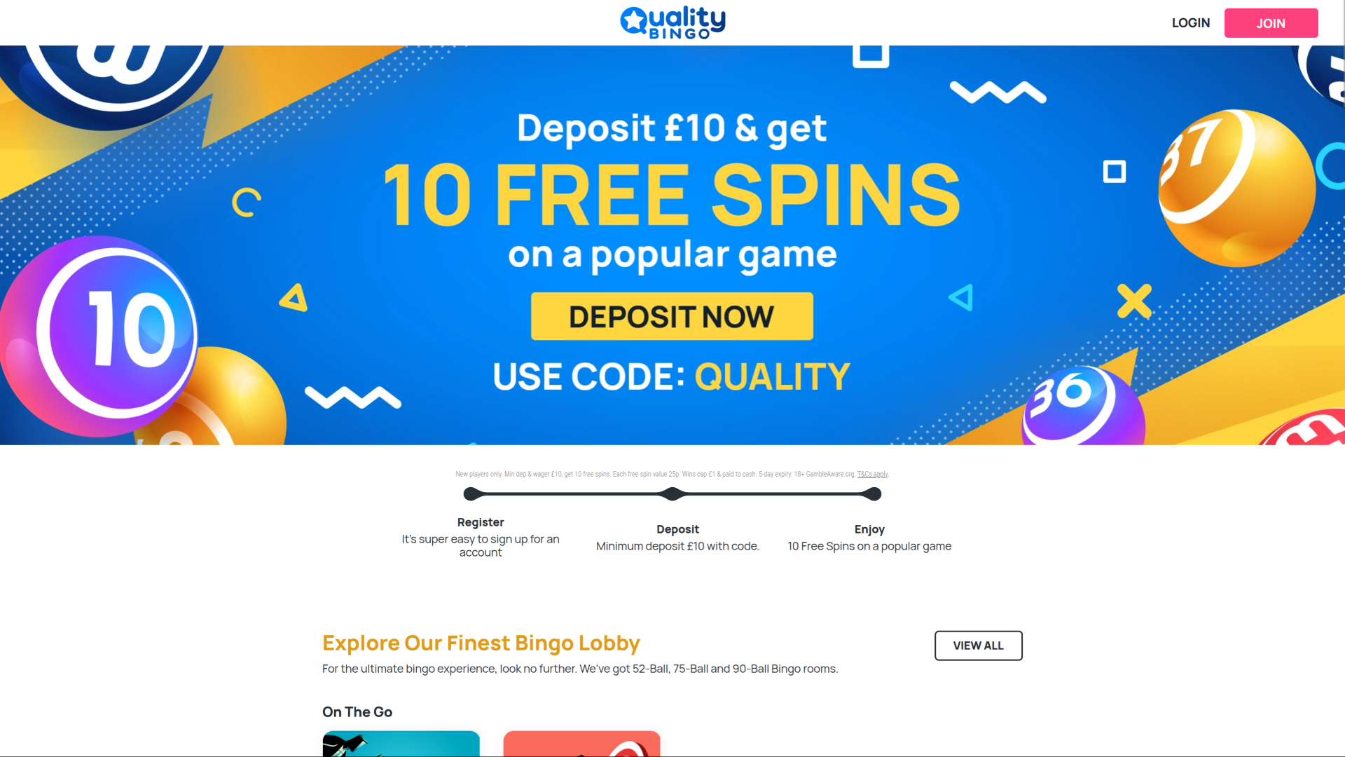 Quality Bingo Desktop Homepage