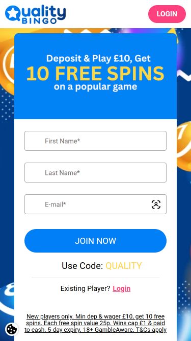 Page d'accueil mobile de Quality Bingo