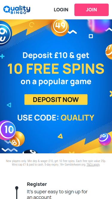 Quality Bingo Mobile Homepage