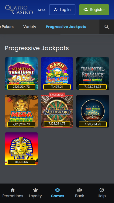 Jackpot mobile de Quatro Casino