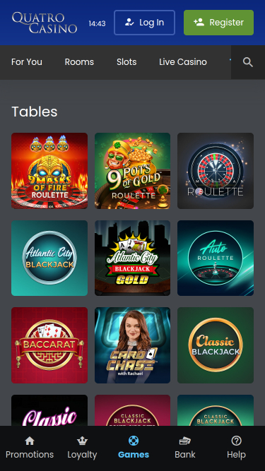 Tables mobiles de Quatro Casino