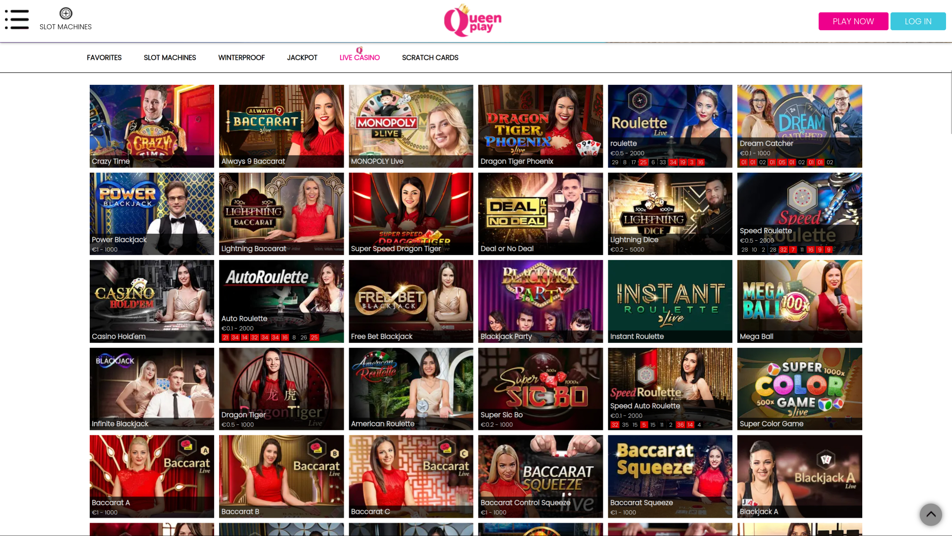 Queen Play Casino sur ordinateur avec croupier en direct