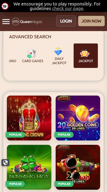 Jackpot mobile du casino Queen Vegas