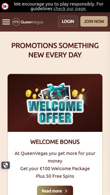 Promotions mobiles du casino Queen Vegas