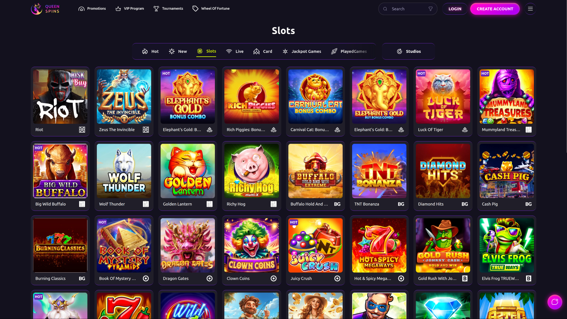Jeux de casino QueenSpins sur ordinateur