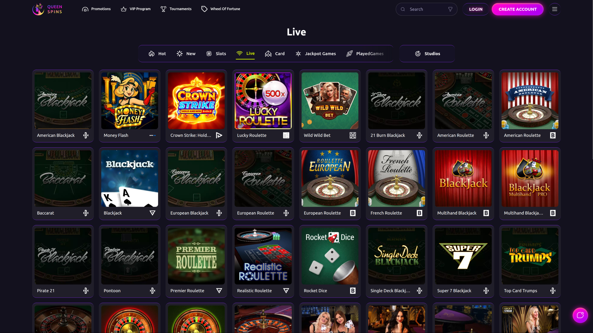 Casino QueenSpins sur ordinateur avec croupier en direct