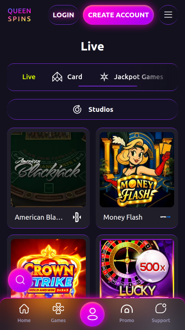 Casino mobile QueenSpins avec croupier en direct