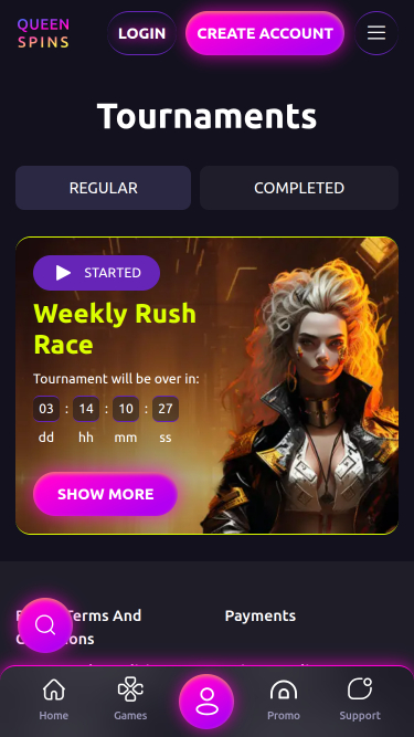 Tournois mobiles du casino QueenSpins