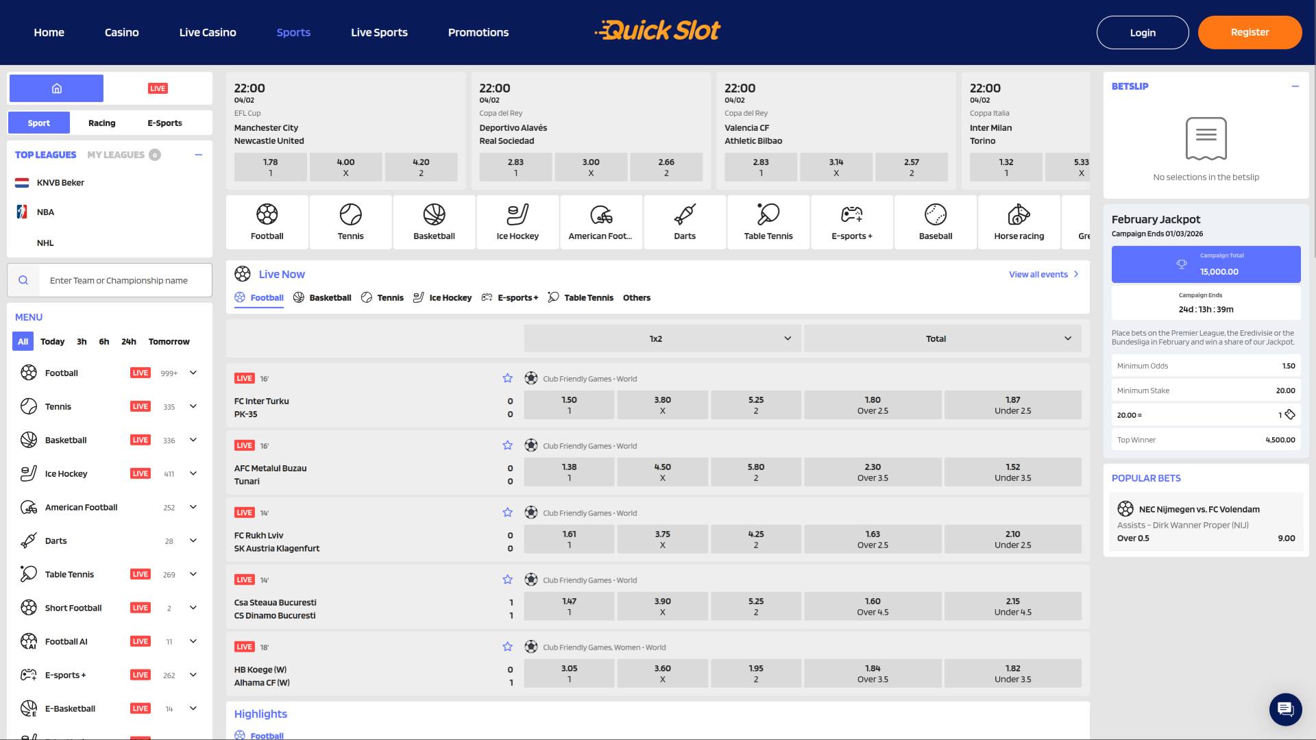 Спорт в казино QuickSlot для ПК