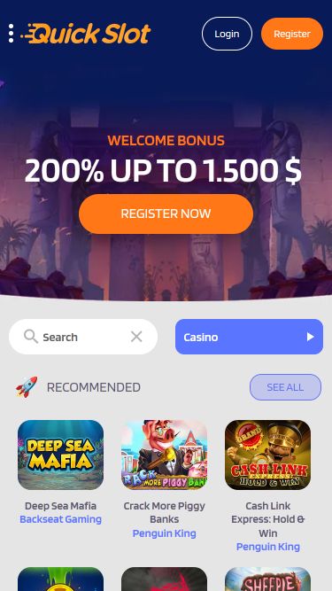 Главная страница мобильного приложения казино QuickSlot