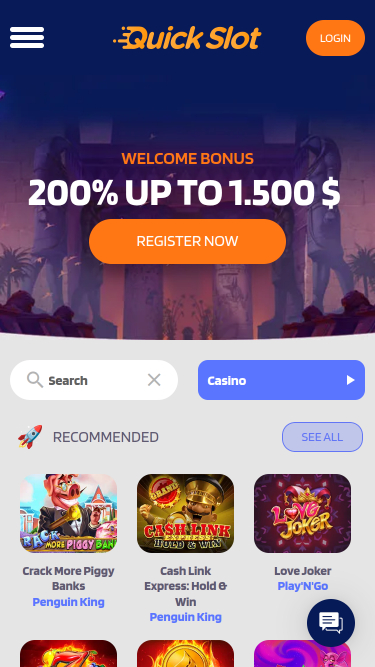 Главная страница мобильного приложения казино QuickSlot