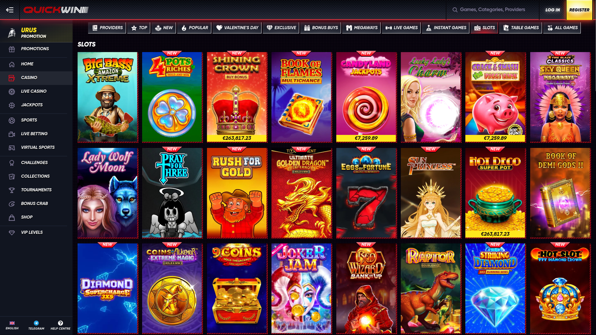 Jeux de casino Quickwin sur ordinateur