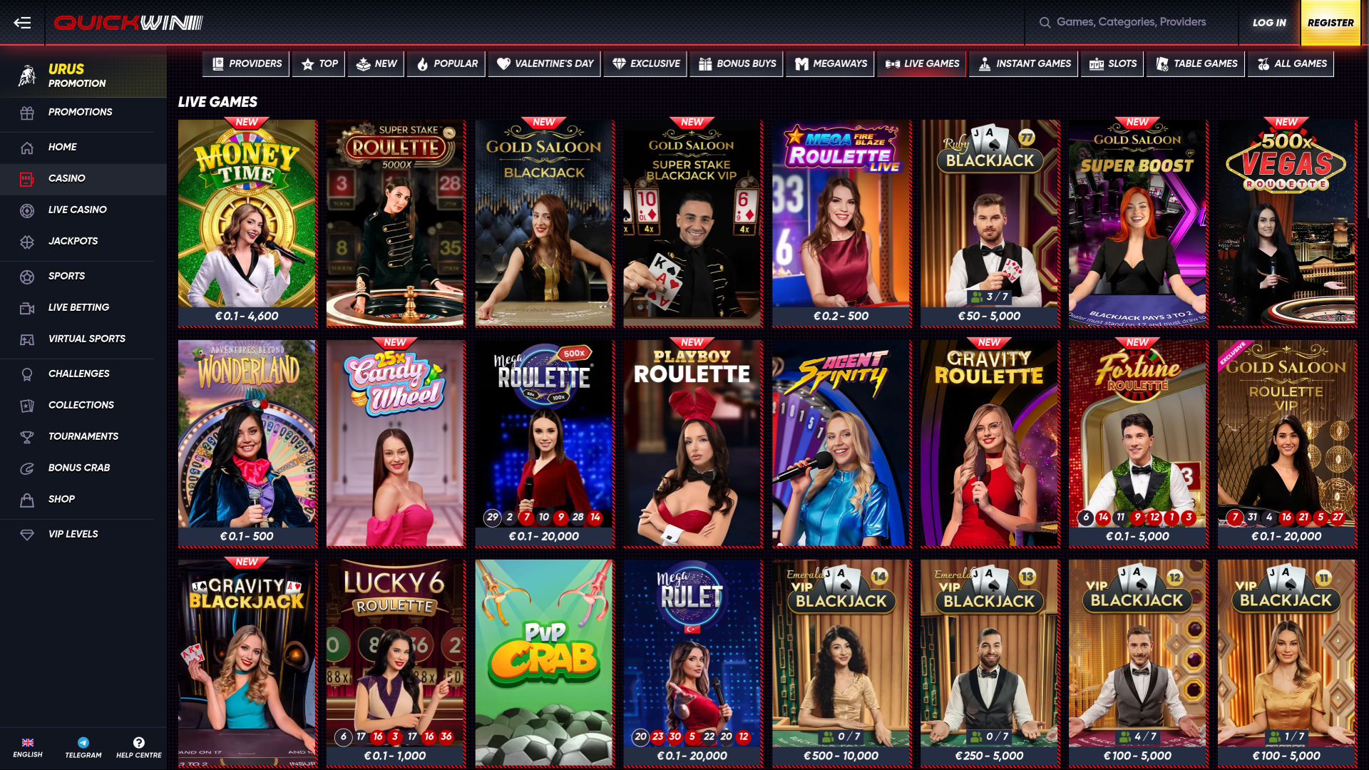 Casino Quickwin pour ordinateur avec croupier en direct