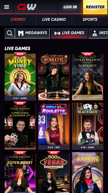 Casino mobile Quickwin avec croupier en direct