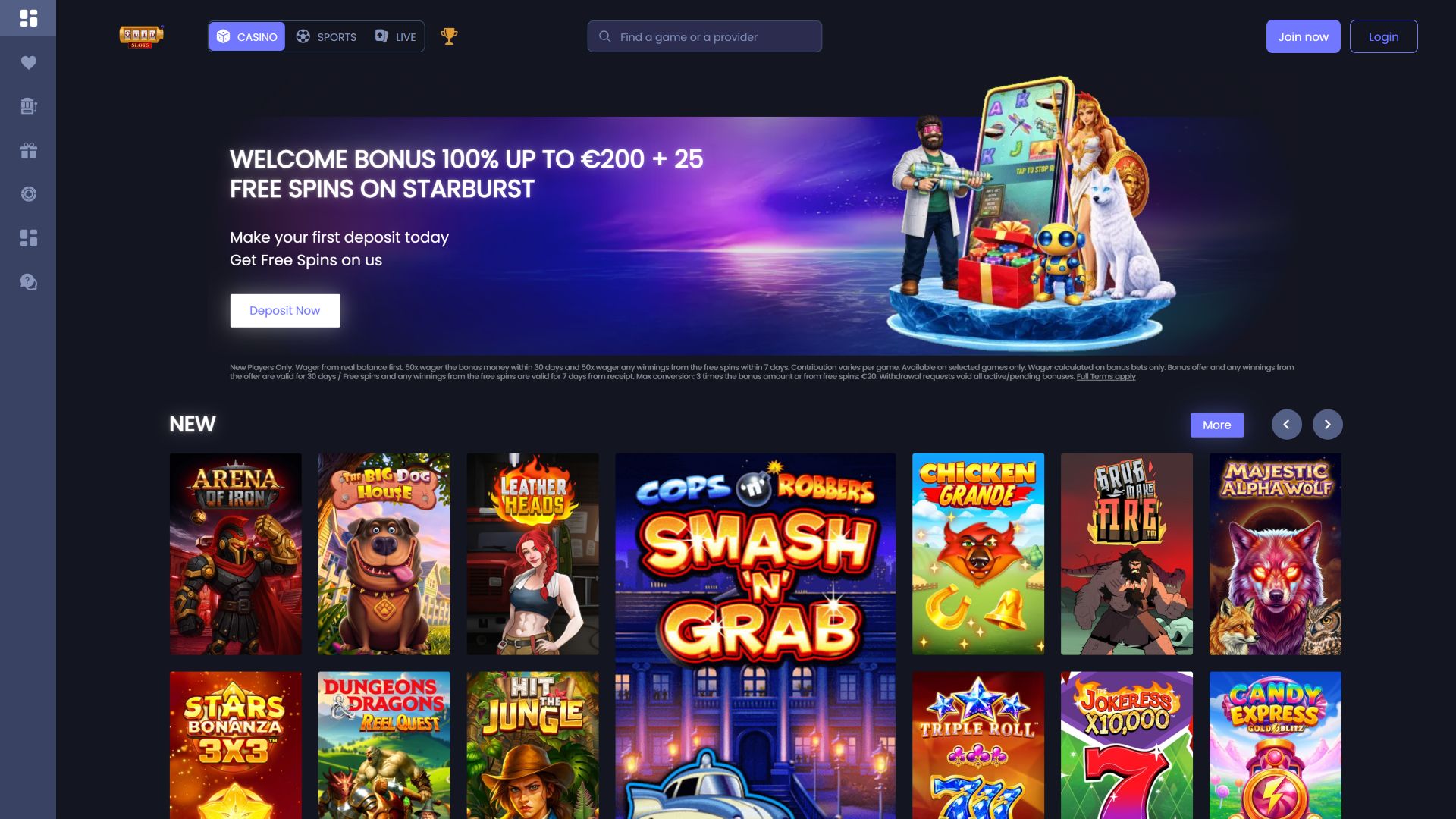 Homepage desktop di Quid Slots Casino