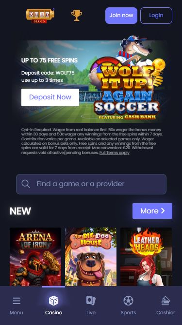 Homepage mobile di Quid Slots Casino